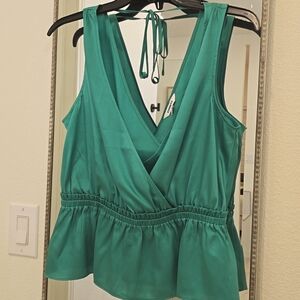 EXPRESS Green Satin Peplum Top